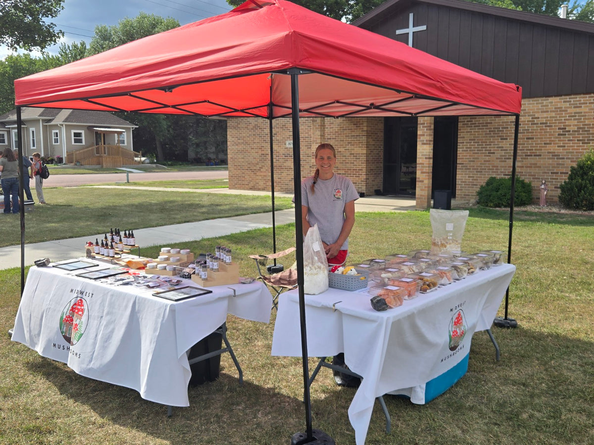 Midwest Mushrooms stand at Creighton Farmers Market