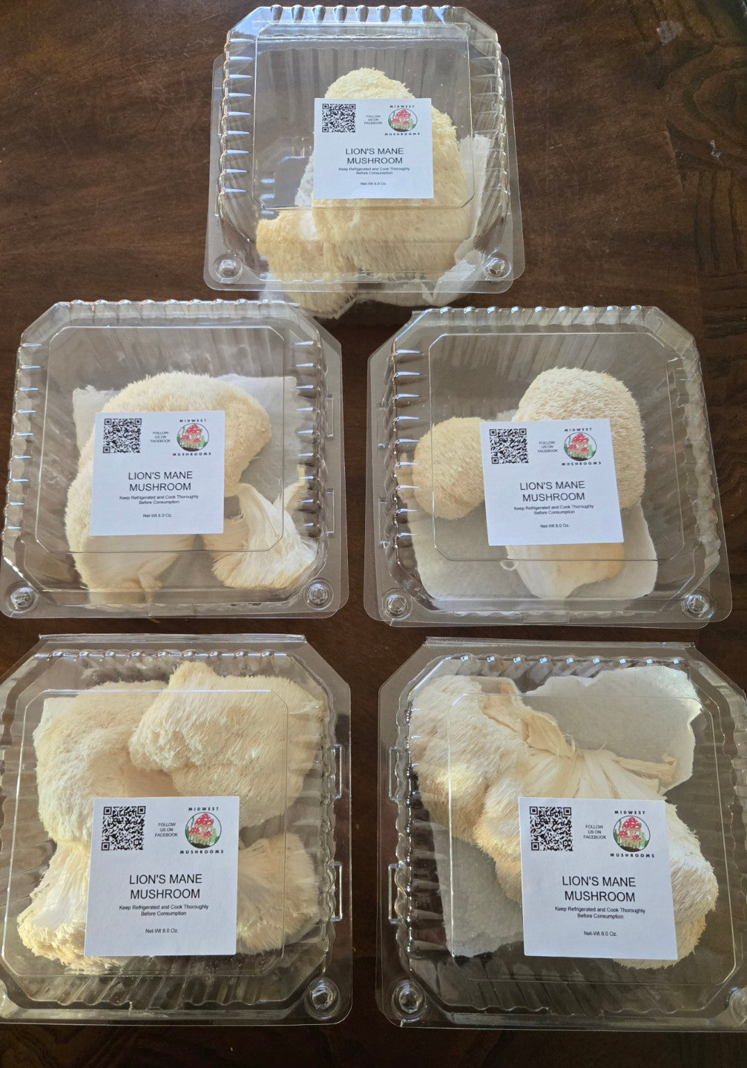 Fresh Lion's Mane mushrooms packaged by Midwest Mushrooms